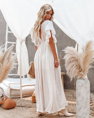 Anika Pocketed Button Down Ruffle Maxi Dress - Bamboo Cream