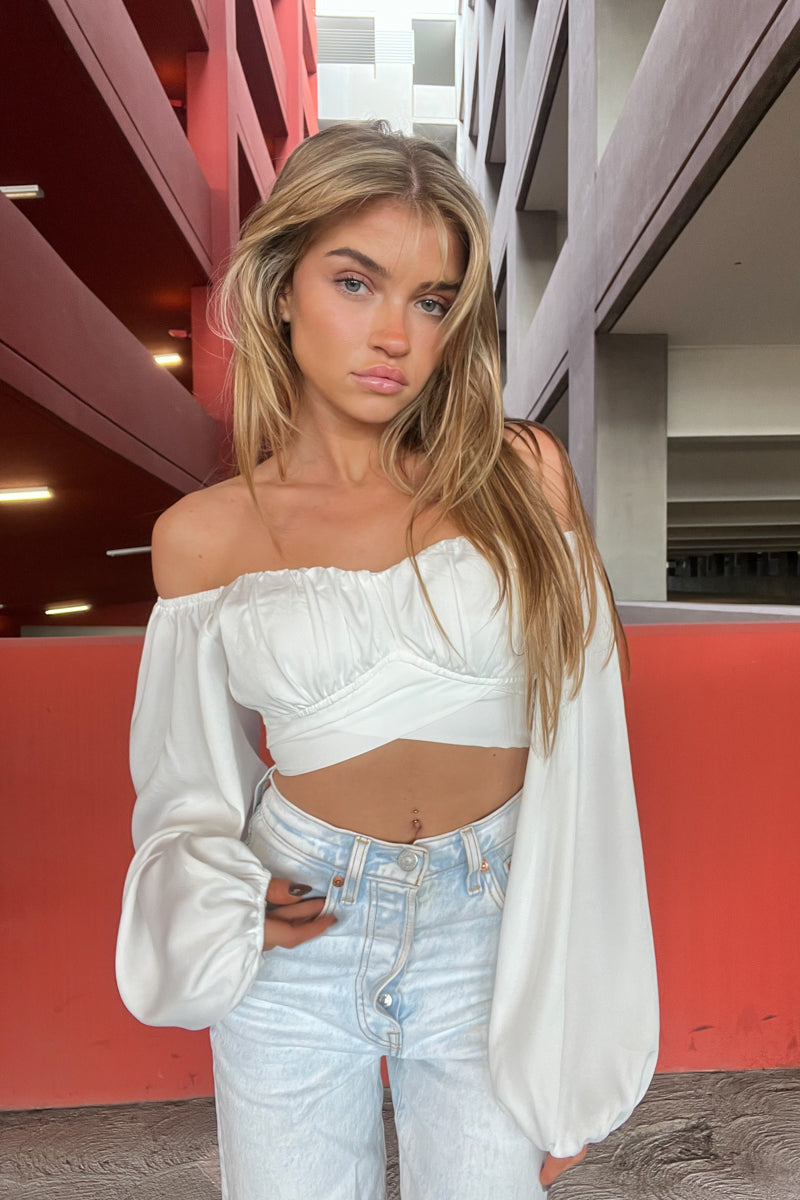 April Puff Sleeve Wrap Crop Top