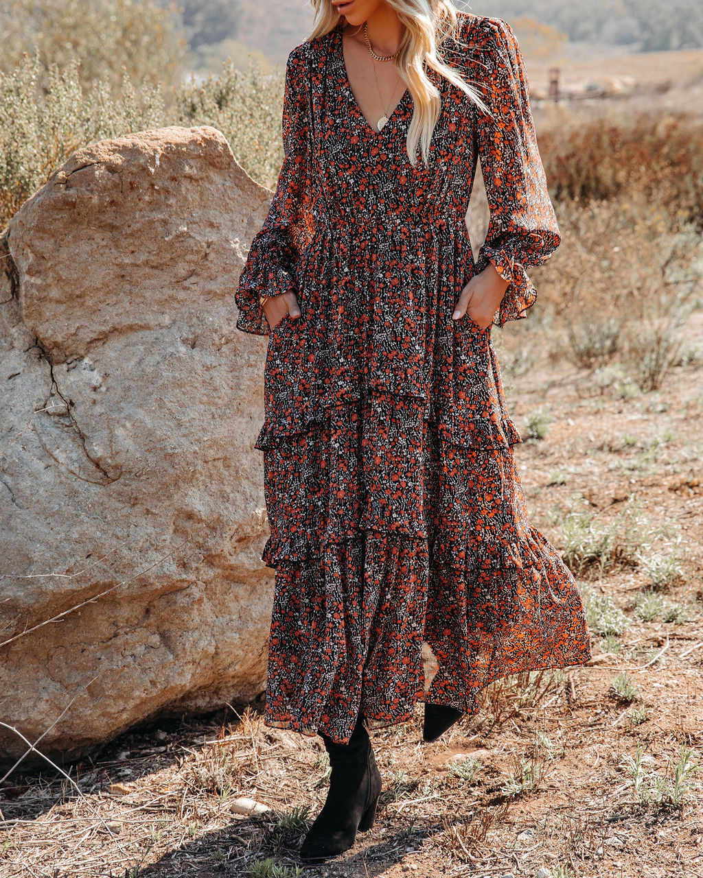 Artistry Pocketed Floral Ruffle Tiered Maxi Dress