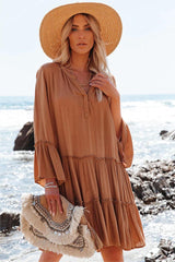 Barefoot On The Beach Pocketed Tiered Tunic - Caramel