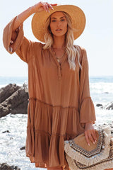 Barefoot On The Beach Pocketed Tiered Tunic - Caramel