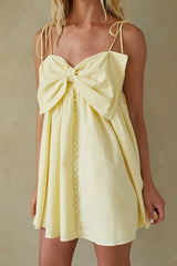 Yellow Front Bow Tie Mini Dress