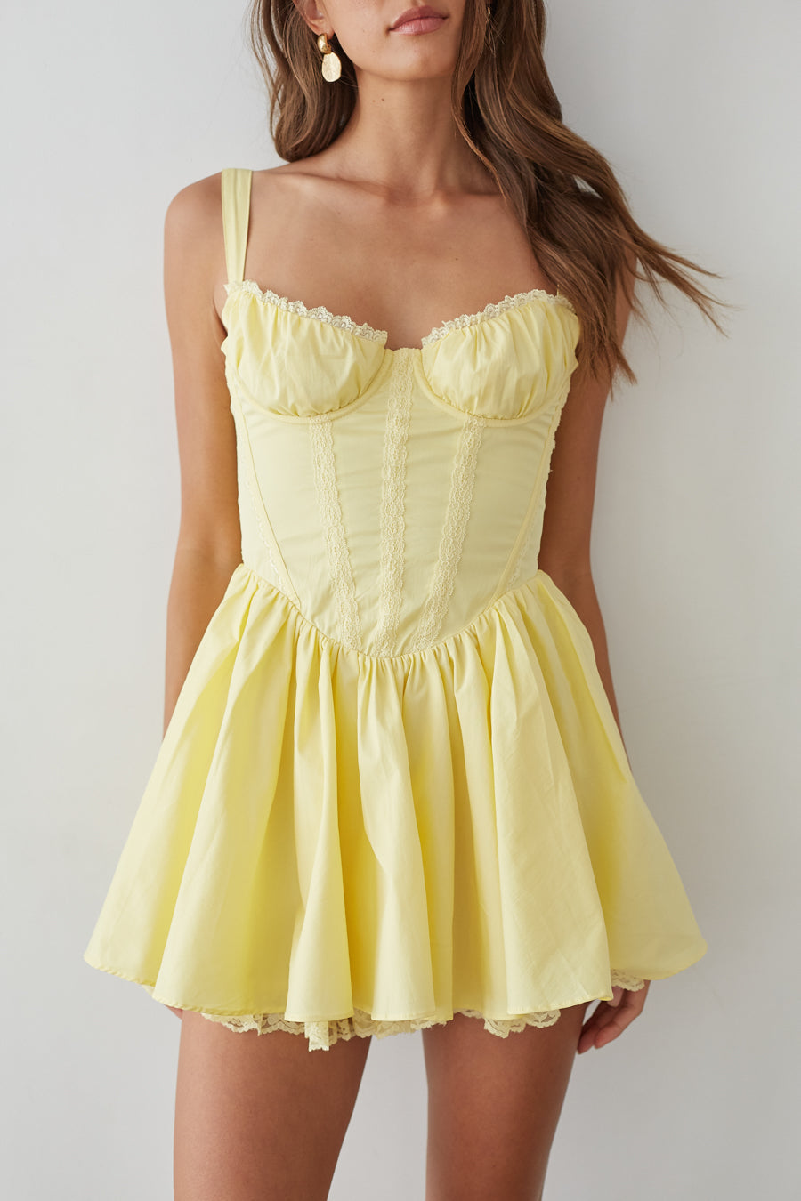 Belle Lace Trim Corset Fit and Flare Mini Dress Groovy Mimi Belle Lace Trim Corset Fit and Flare Mini Dress Groovy Mimi