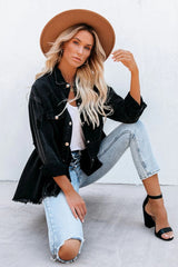 Back Distressed Denim Button Down Shirt Jacket