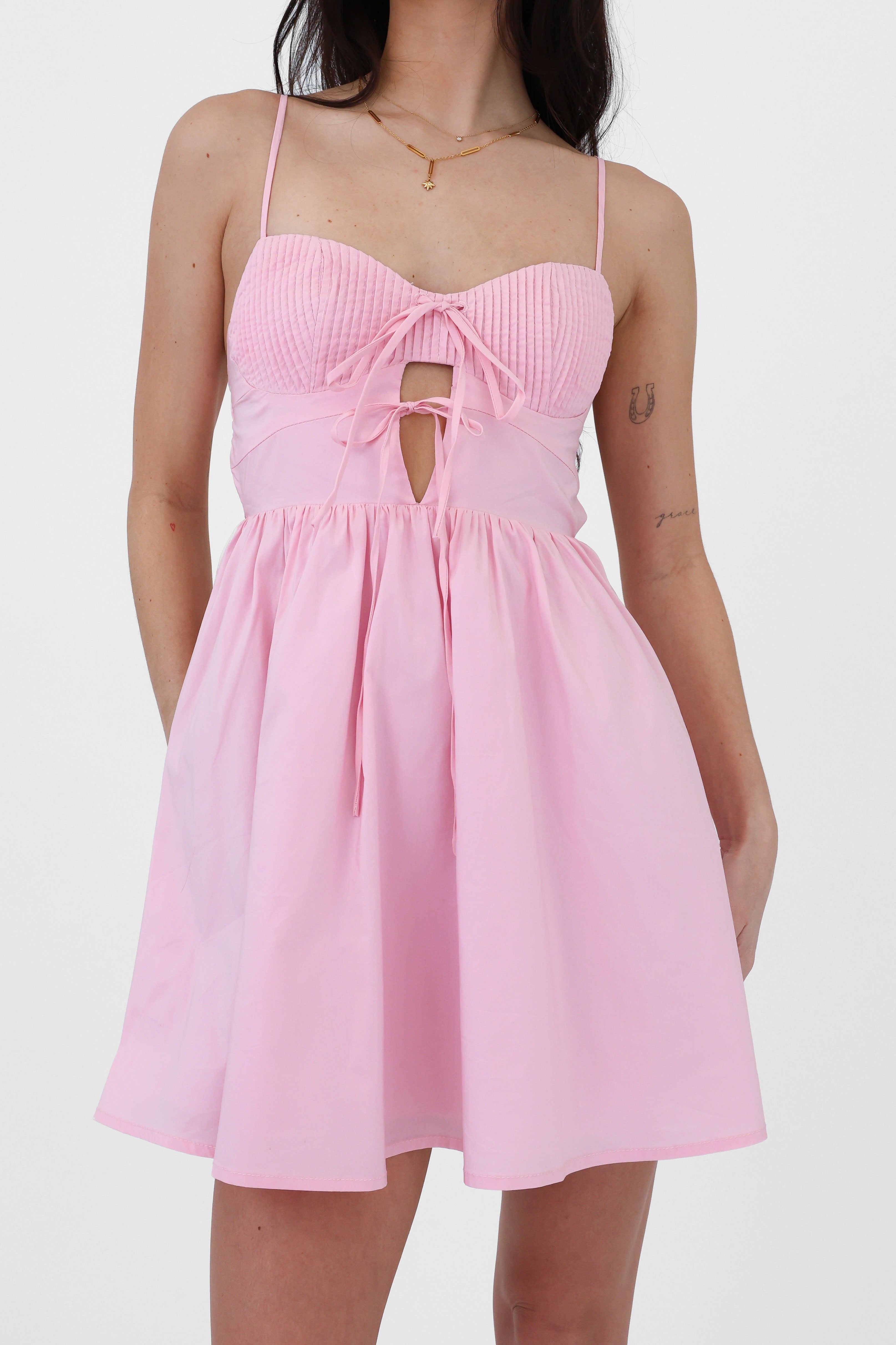 Peach Pink Front Tie Mini Dress
