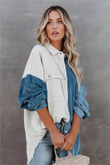 Birch Cotton Corduroy Colorblock Shacket - Blue