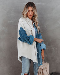 Birch Cotton Corduroy Colorblock Shacket - Blue
