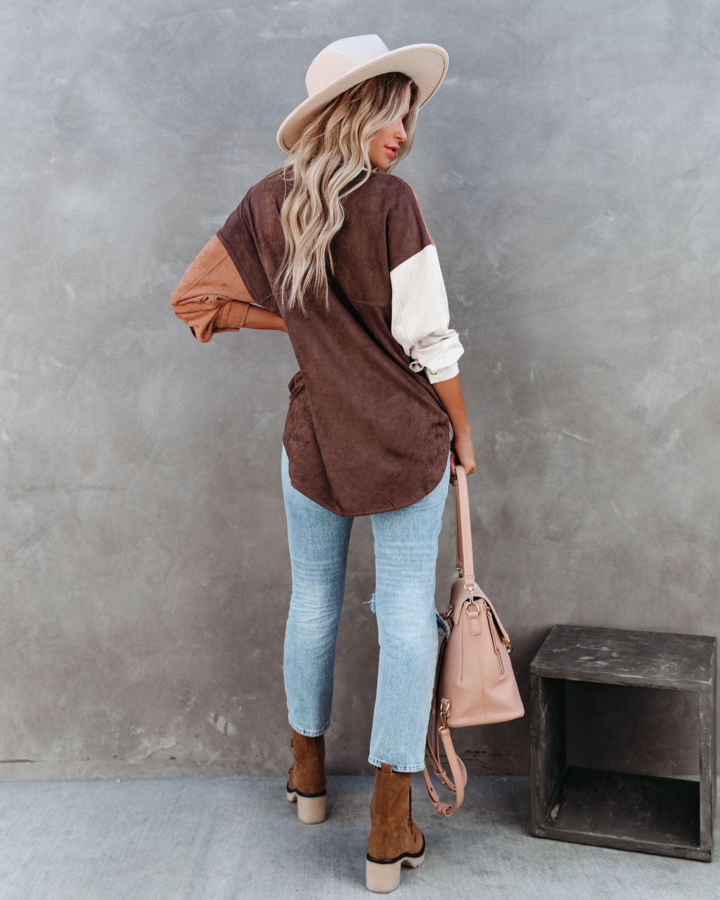 Blithe Faux Suede Colorblock Button Down Top - FINAL SALE