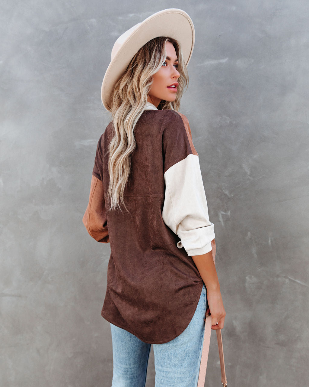 Blithe Faux Suede Colorblock Button Down Top - FINAL SALE