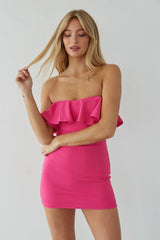 Hot Pink Flounced Strapless Mini Dress