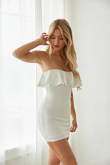 White Flounced Strapless Mini Dress