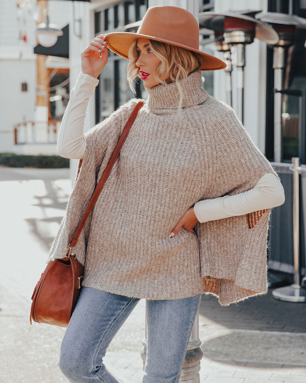 Brodie Turtleneck Knit Poncho Sweater