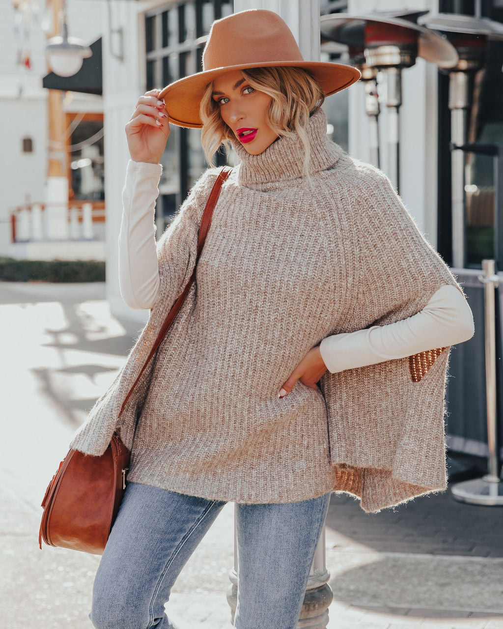 Brodie Turtleneck Knit Poncho Sweater