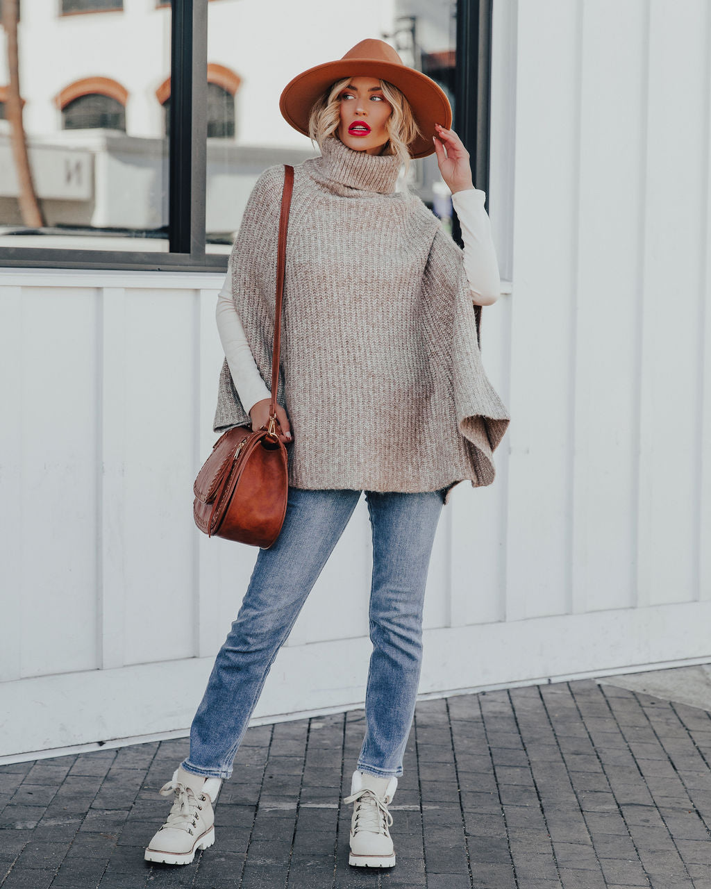 Brodie Turtleneck Knit Poncho Sweater