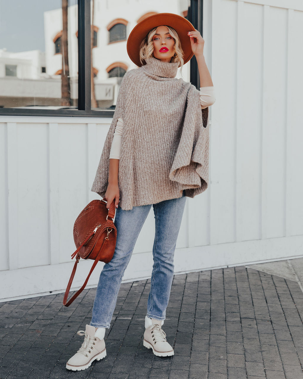 Brodie Turtleneck Knit Poncho Sweater