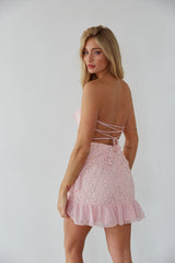 Pink Crochet Flower Strapless Mini Dress