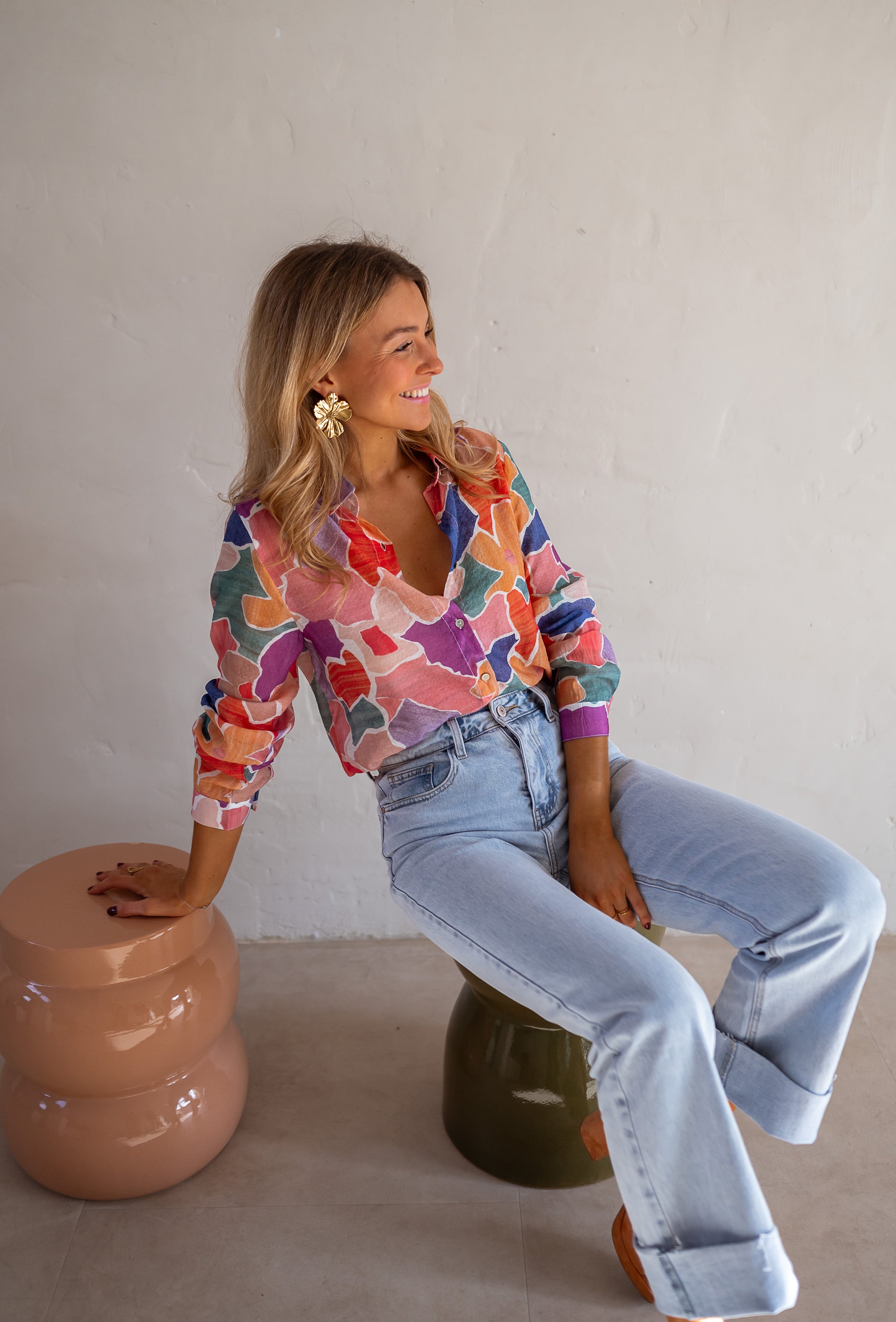 Patterned Colorful Button Down Shirt