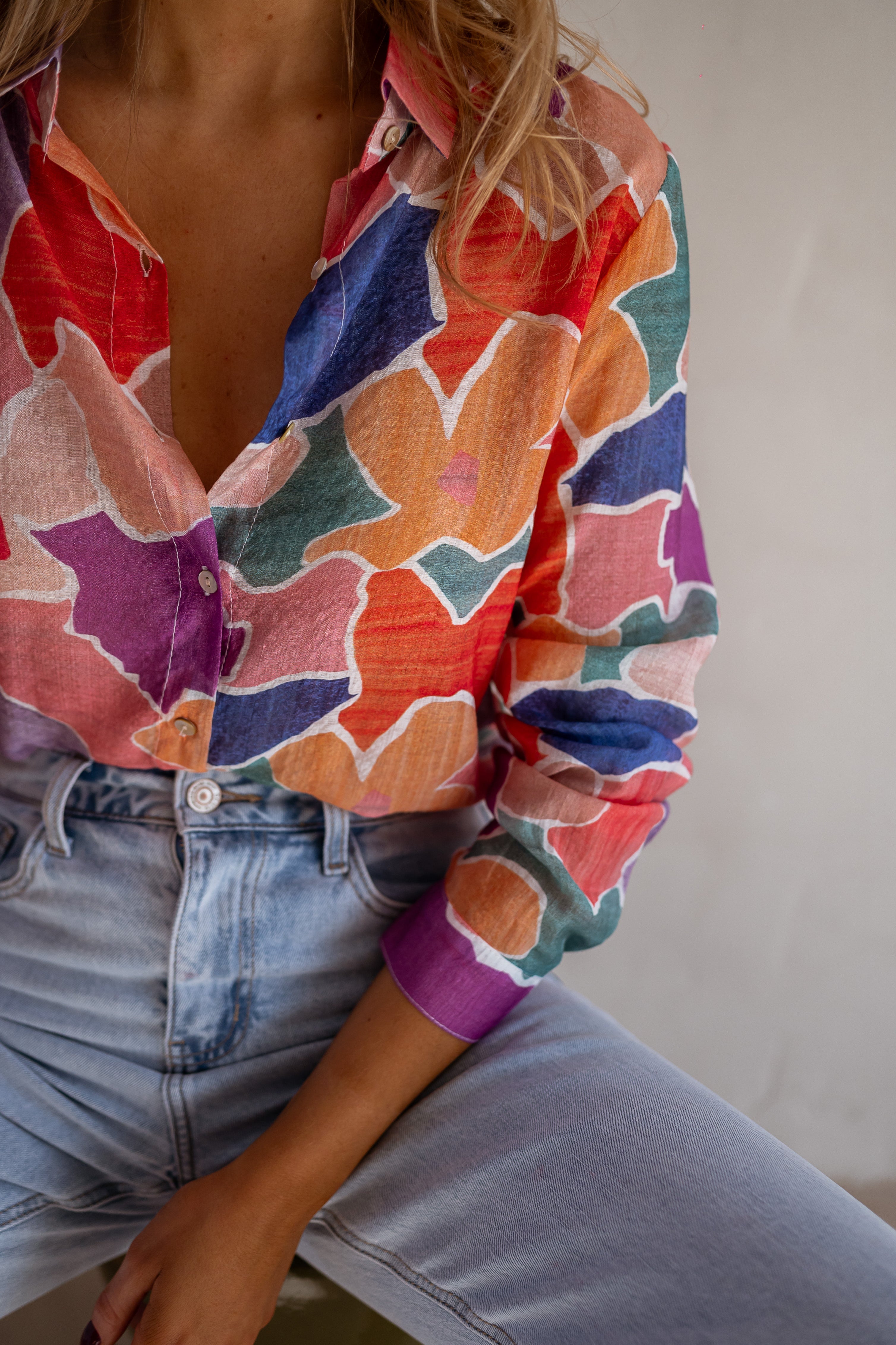 Patterned Colorful Button Down Shirt