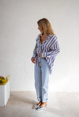 Blue Striped Long Button Down Shirt
