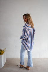 Blue Striped Long Button Down Shirt