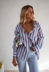 Blue Striped Long Button Down Shirt