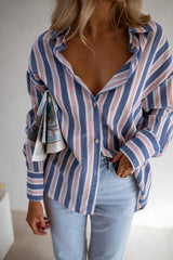 Blue Striped Long Button Down Shirt