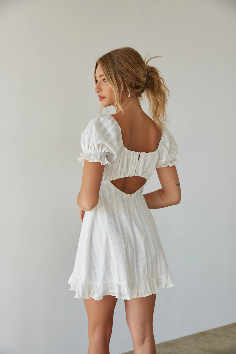 White Square Neck Mini Dress
