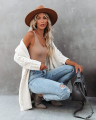White Cable Knit Open Front Cardigan