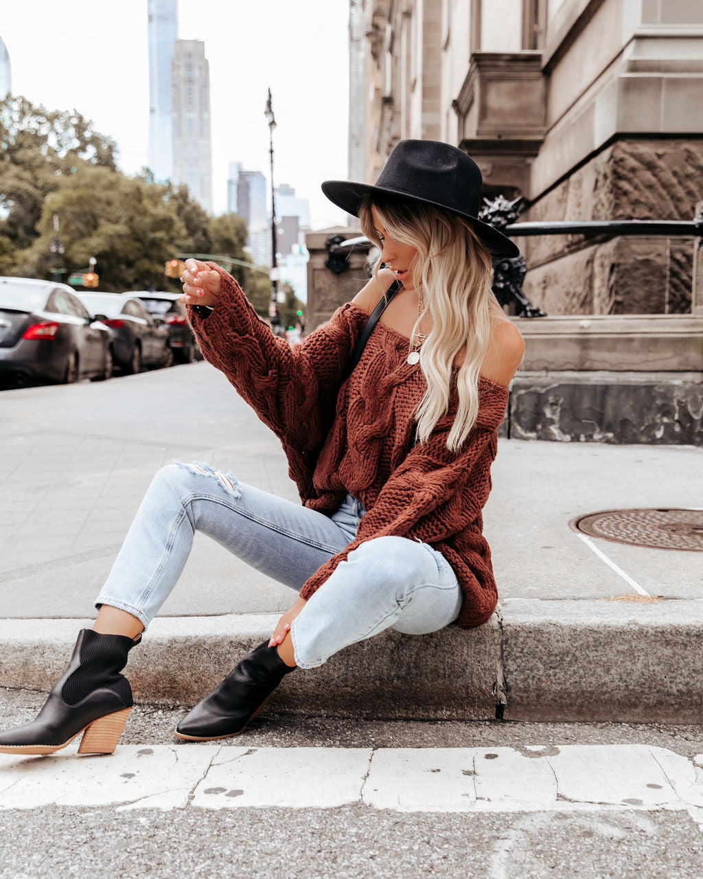 Cream And Sugar Cable Knit Sweater - Russet - FINAL SALE