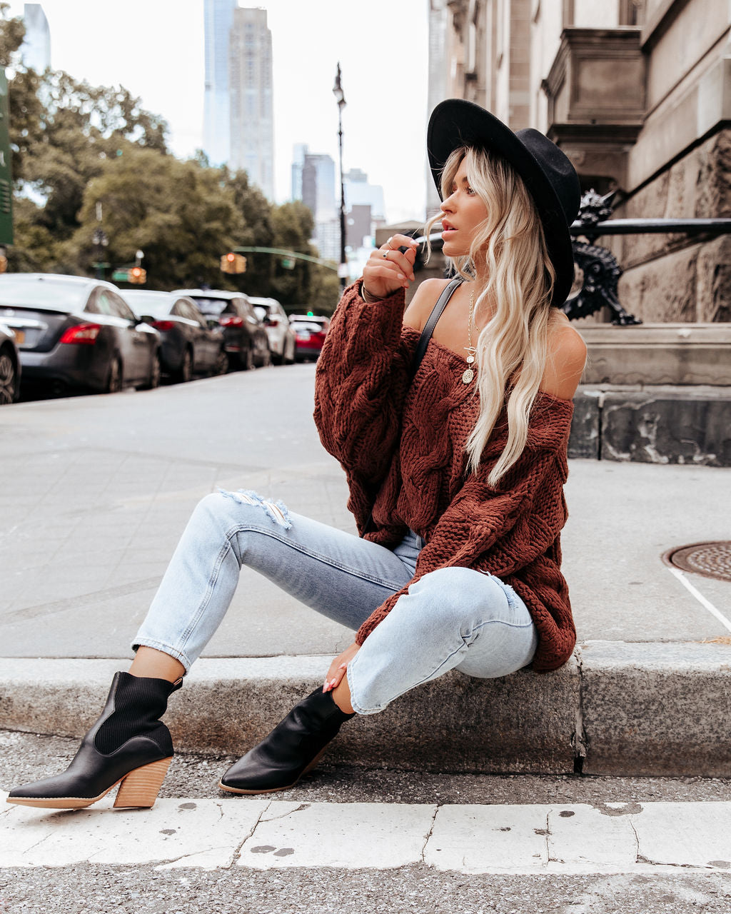 Cream And Sugar Cable Knit Sweater - Russet - FINAL SALE