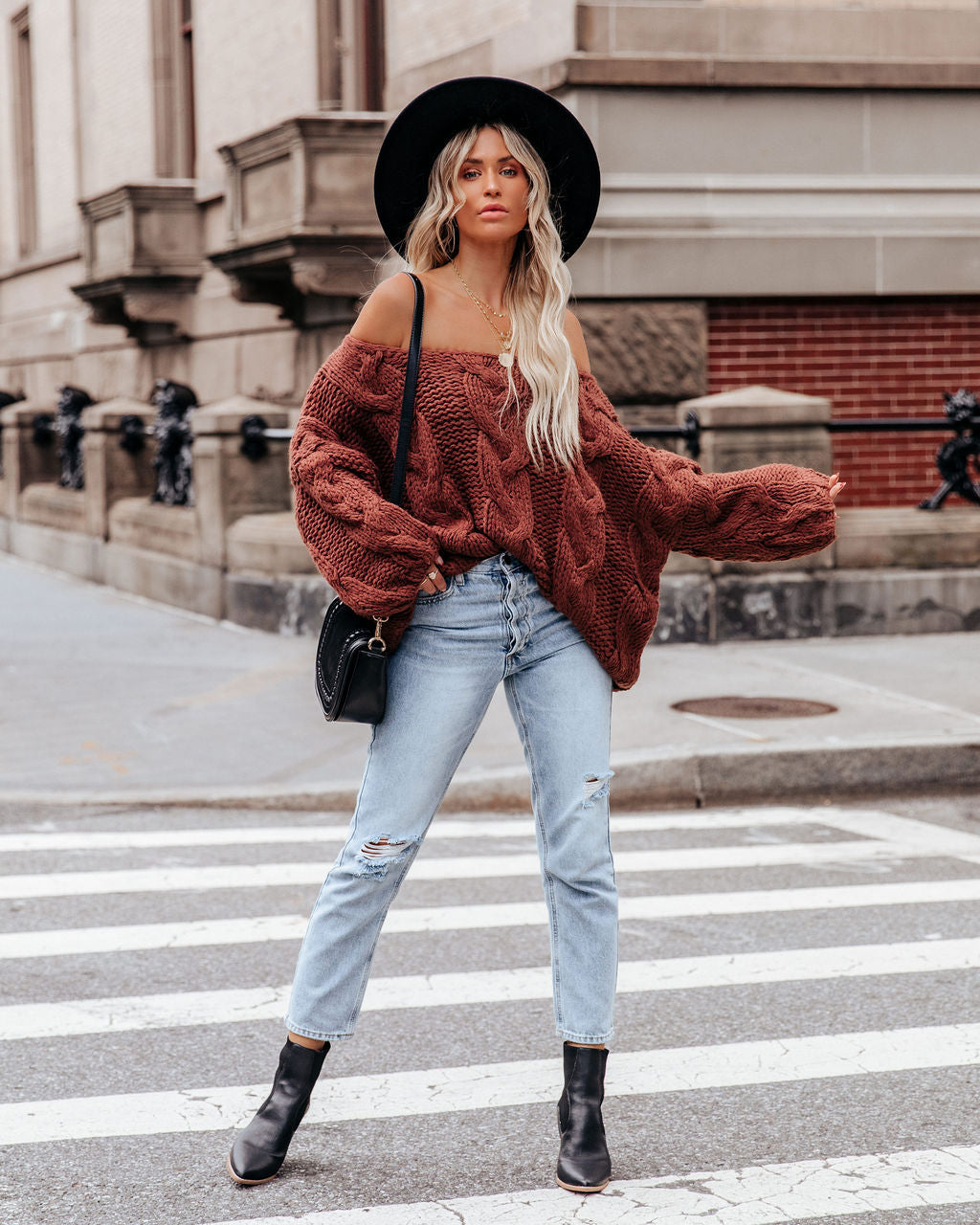Cream And Sugar Cable Knit Sweater - Russet - FINAL SALE