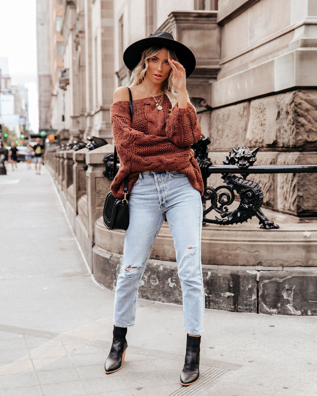 Cream And Sugar Cable Knit Sweater - Russet - FINAL SALE