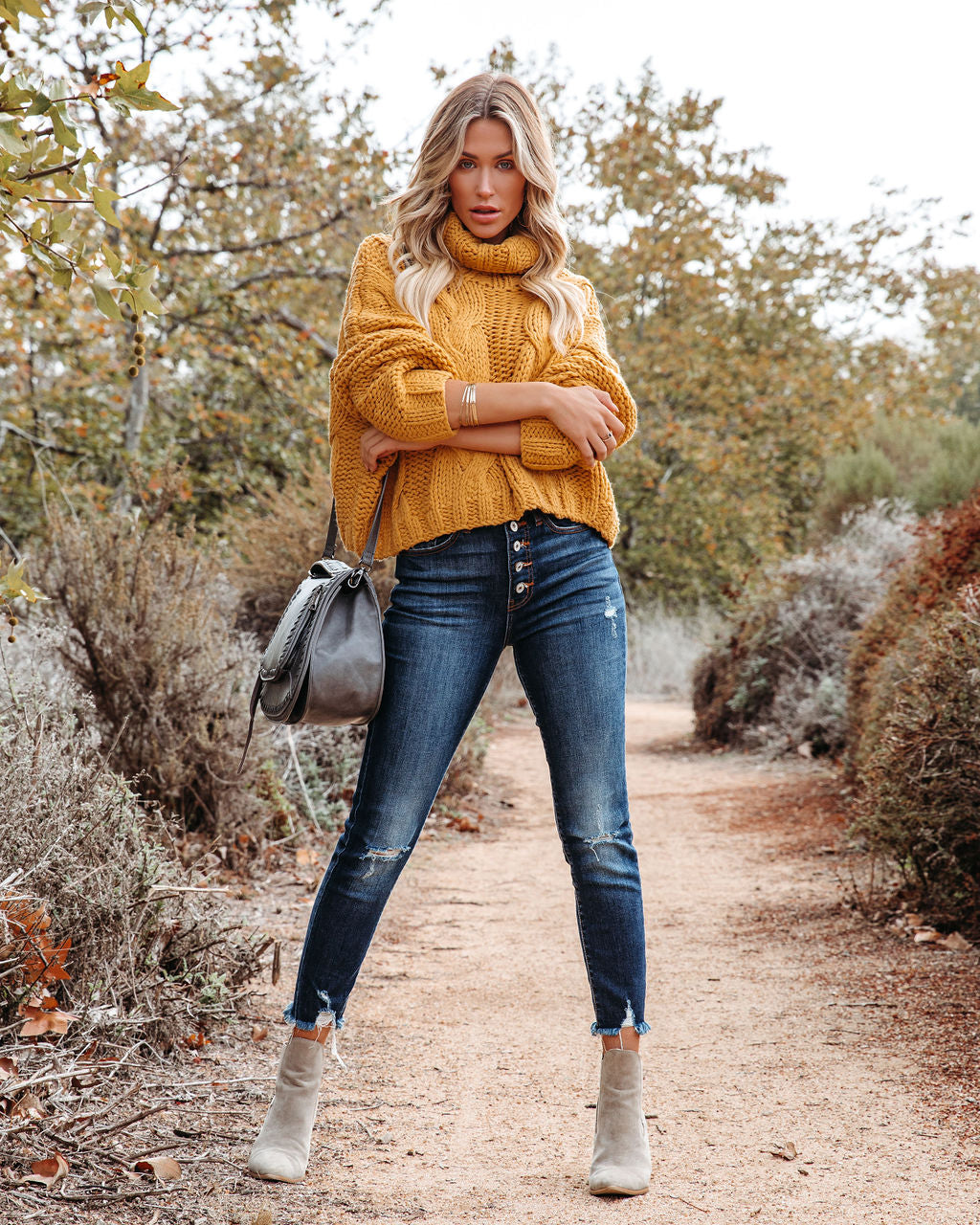 Cuddle Weather Cable Knit Handmade Turtleneck - Mustard - FINAL SALE