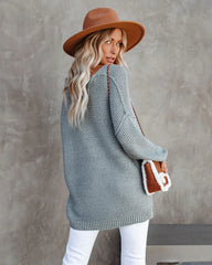 Dusty Sage V Neckline Ribbed Knit Sweater