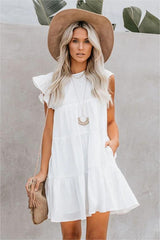 White East Coast Pocketed Tiered Babydoll Dress