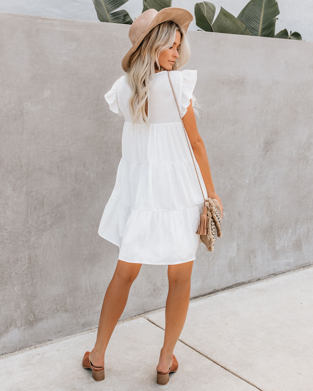 White East Coast Pocketed Tiered Babydoll Dress