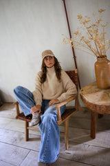 Beige High Neck Pullover Knit Sweater