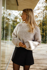 Heather Beige Drop Shoulder Knit Sweater