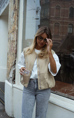 Beige Front Zipper Placket Vest