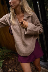 Khaki Polo Collar Knit Sweater