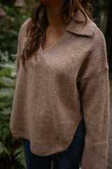 Heather Brown Collared Knit Sweater