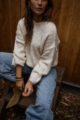 Beige Fuzzy Knit Drop Shoulder Sweater