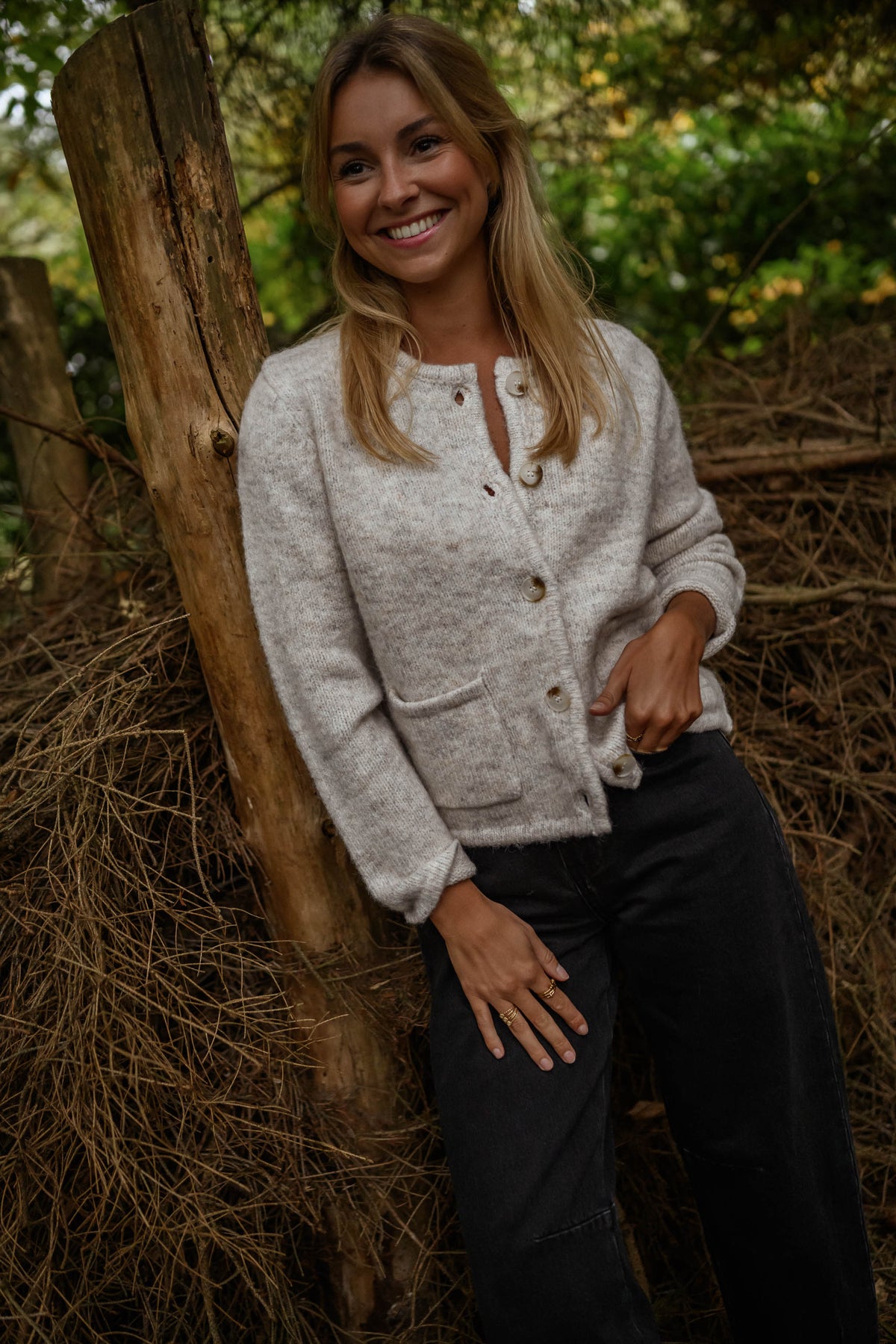 Heather Beige Buttoned Cardigan Jacket