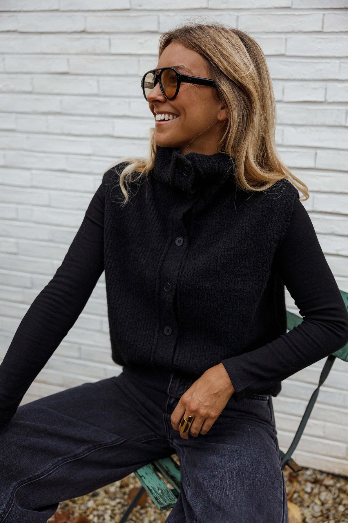 Black Button Down Knit Sleeveless Cardigan