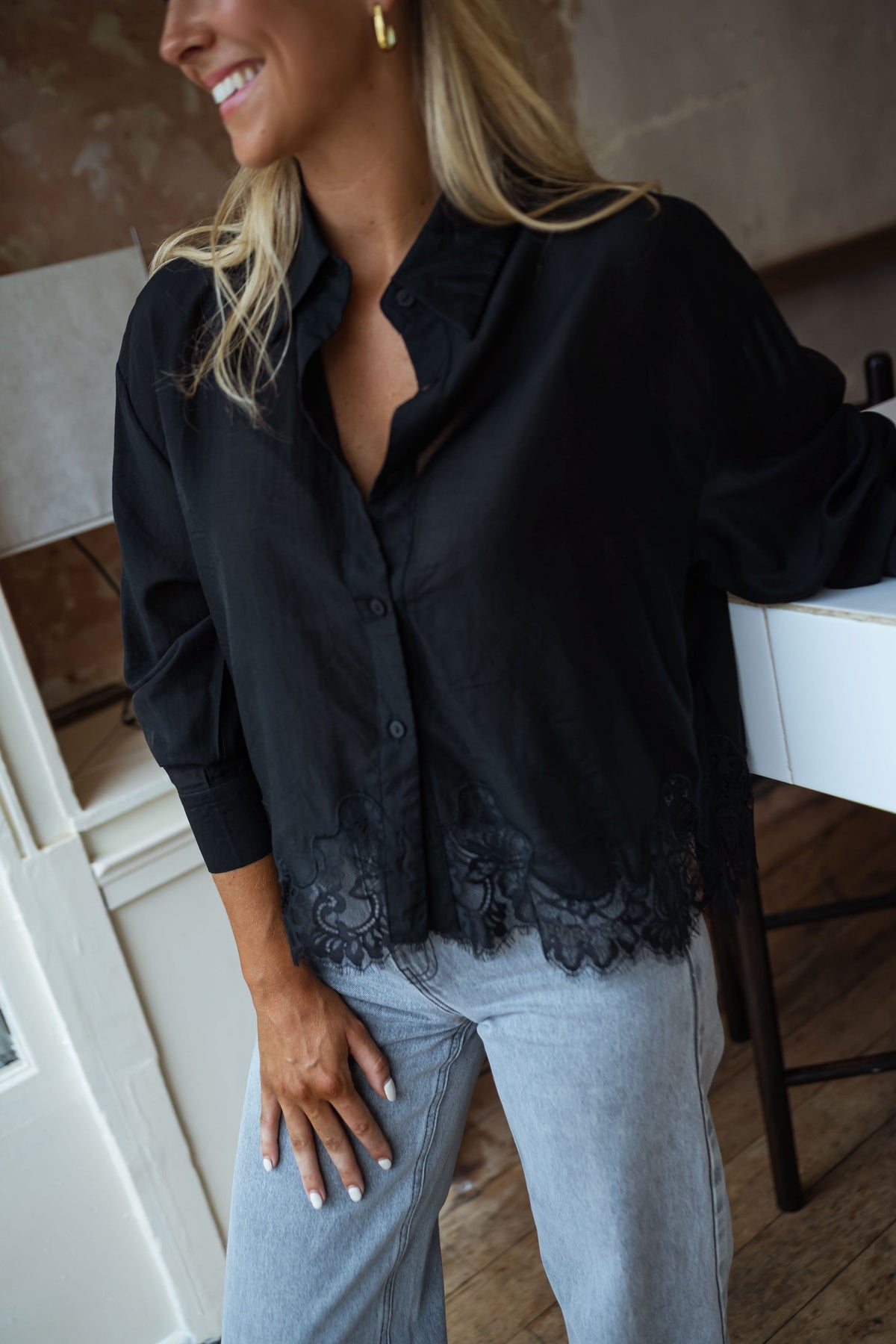 White Lace Paneled Shirt