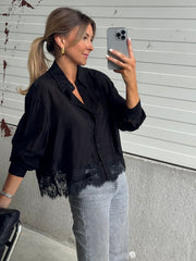 Black Lace Paneled Shirt