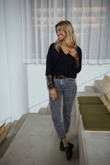 Black Crochet Lace Cuff Knit Sweater