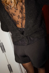 Black Crochet Lace Paneled Sweater