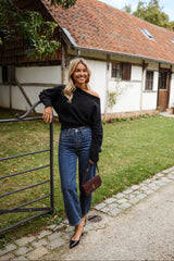 Black One Shoulder Knit Sweater