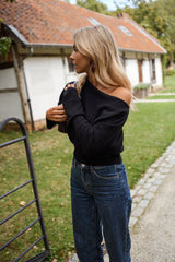 Black One Shoulder Knit Sweater